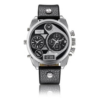 SaneShoppe-Cagarny Men's Leather Strap Dual Time Watch, Waterproof Quartz with Date - Luxury Gift