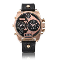 SaneShoppe-Cagarny Men's Leather Strap Dual Time Watch, Waterproof Quartz with Date - Luxury Gift