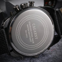 SaneShoppe-Cagarny Men's Leather Strap Dual Time Watch, Waterproof Quartz with Date - Luxury Gift