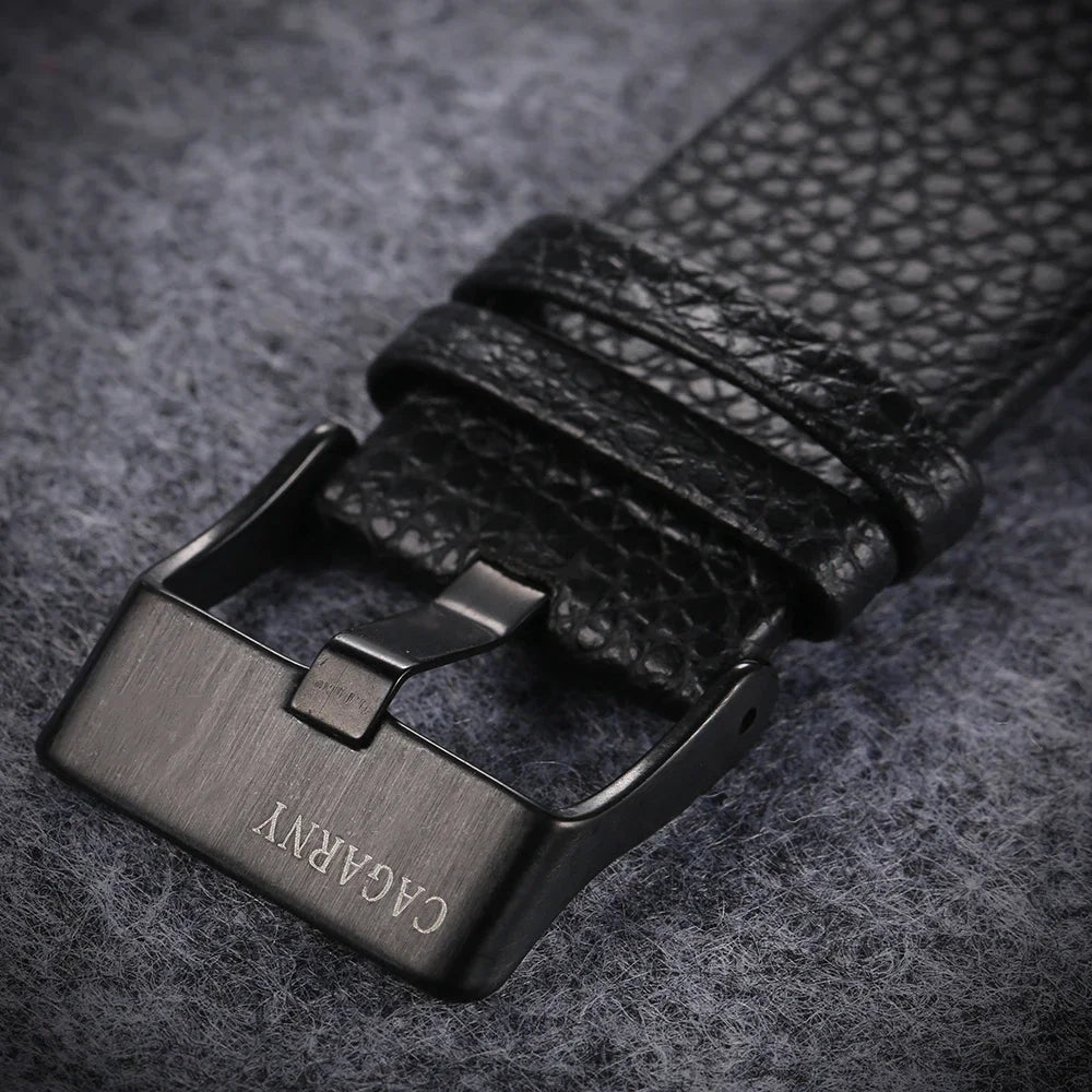 SaneShoppe-Cagarny Men's Leather Strap Dual Time Watch, Waterproof Quartz with Date - Luxury Gift