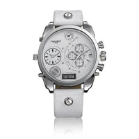 SaneShoppe-Cagarny Men's Leather Strap Dual Time Watch, Waterproof Quartz with Date - Luxury Gift