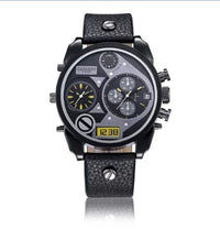 SaneShoppe-Cagarny Men's Leather Strap Dual Time Watch, Waterproof Quartz with Date - Luxury Gift