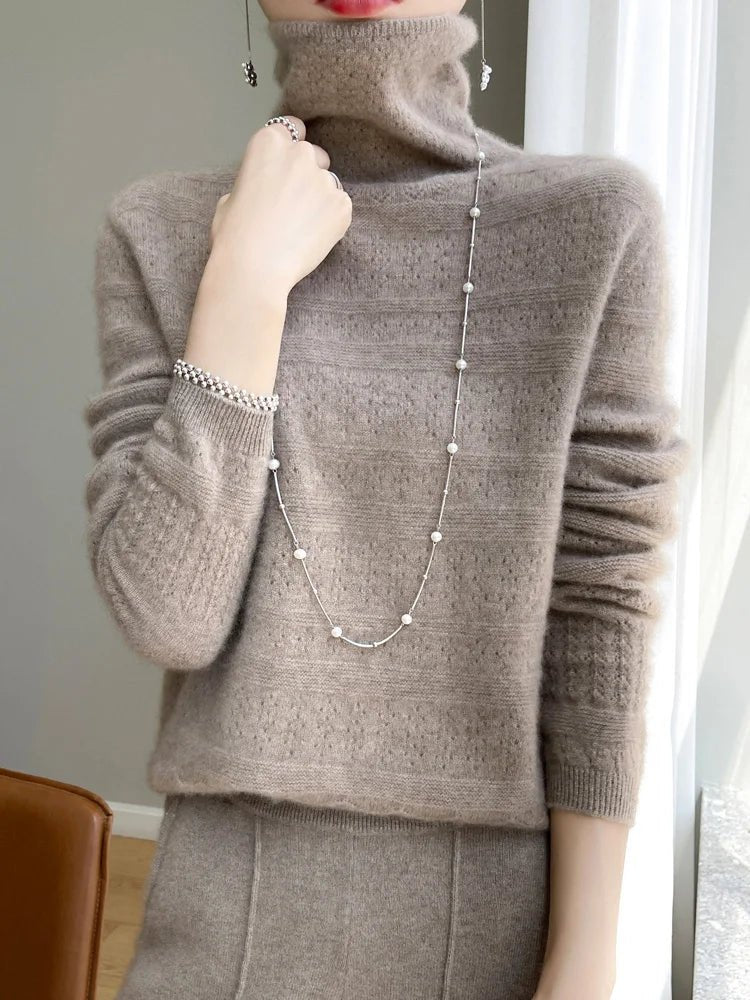 SaneShoppe - YSC2024 New Women's Classic Australian Pure Wool Seamless Collar Pullover Long Sleeve Casual High Quality Basic Knitted Sweater