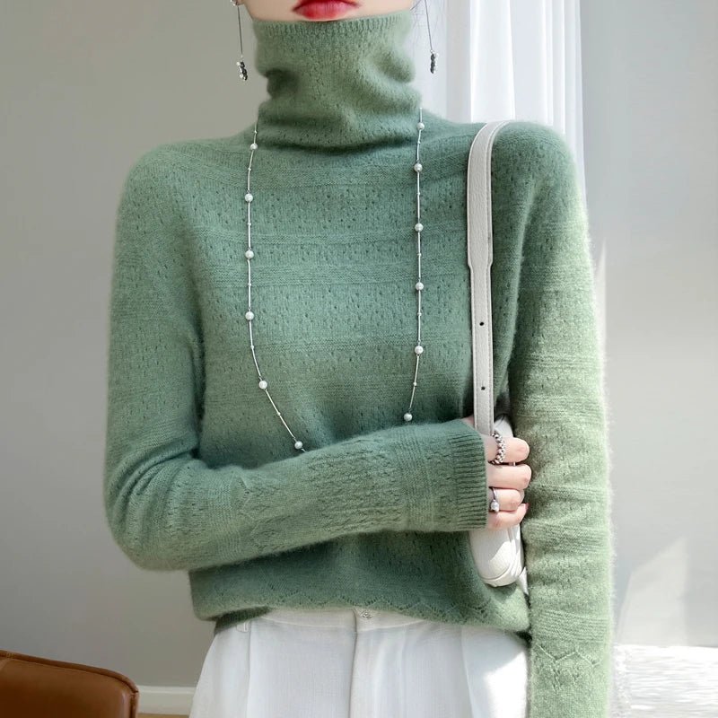 SaneShoppe - YSC2024 New Women's Classic Australian Pure Wool Seamless Collar Pullover Long Sleeve Casual High Quality Basic Knitted Sweater