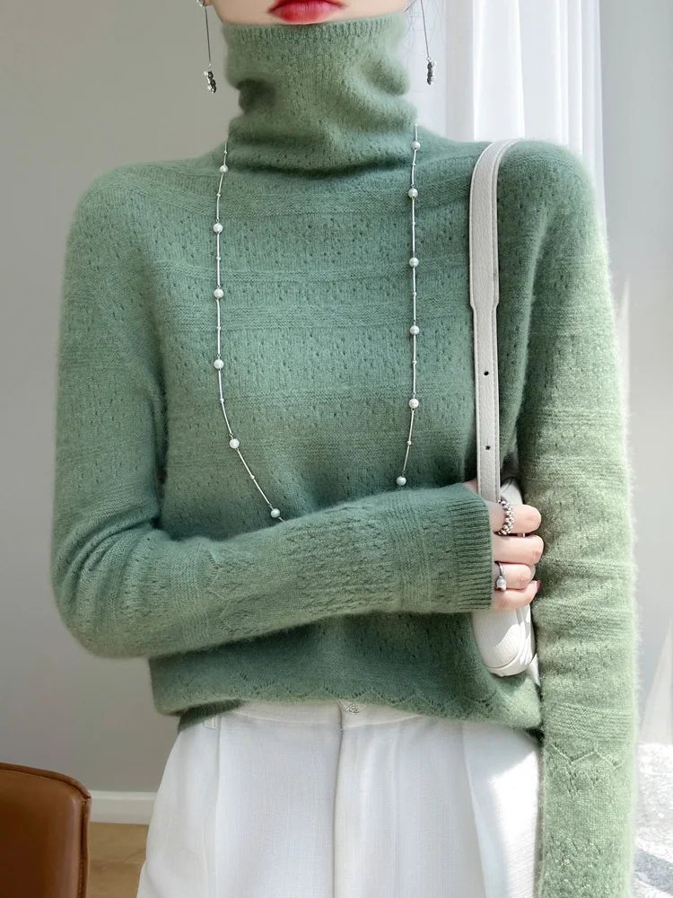 SaneShoppe - YSC2024 New Women's Classic Australian Pure Wool Seamless Collar Pullover Long Sleeve Casual High Quality Basic Knitted Sweater