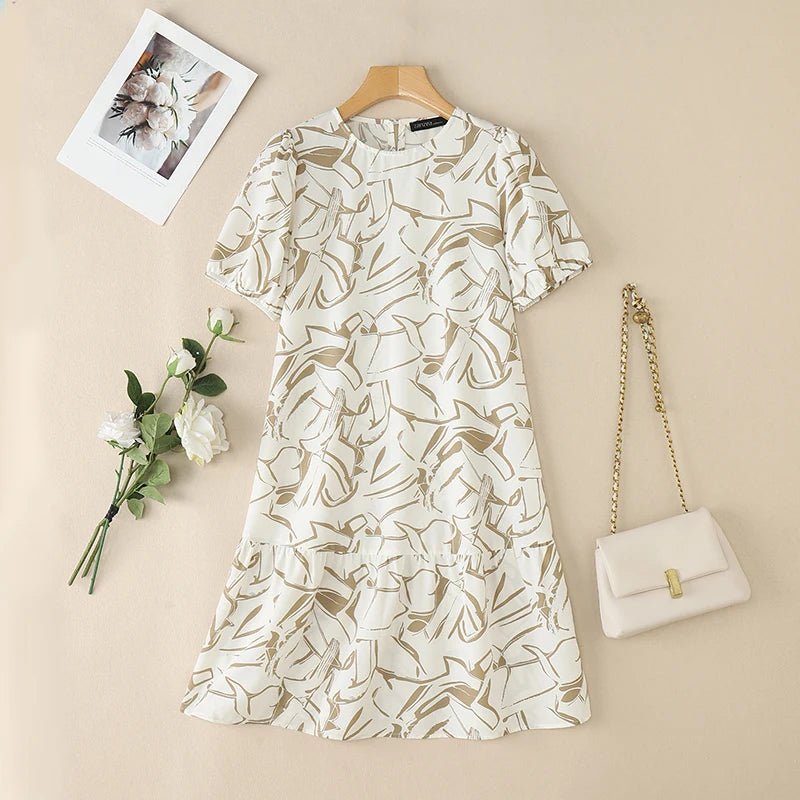 SaneShoppe - ZANZEA 2025 Summer Dress Women Stylish Printed Dresses Elegant Short Puff Sleeve Robe Casual O Neck Holiday Knee - length Vestidos