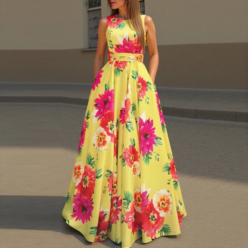 SaneShoppe - ZANZEA Women Floral Printed Bohemian Sundress 2026 Summer Tank Dress Fashion Sleeveless Waisted Robe Casual Party Maxi Dresses