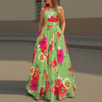 SaneShoppe - ZANZEA Women Floral Printed Bohemian Sundress 2026 Summer Tank Dress Fashion Sleeveless Waisted Robe Casual Party Maxi Dresses