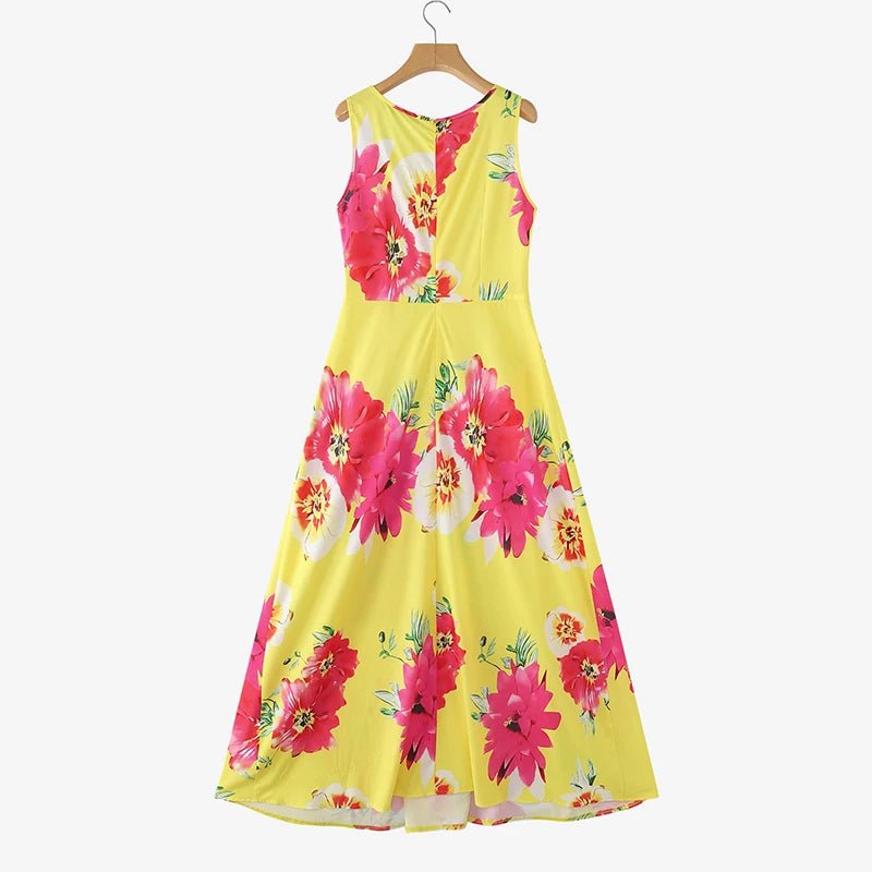 SaneShoppe - ZANZEA Women Floral Printed Bohemian Sundress 2026 Summer Tank Dress Fashion Sleeveless Waisted Robe Casual Party Maxi Dresses