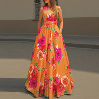 SaneShoppe - ZANZEA Women Floral Printed Bohemian Sundress 2026 Summer Tank Dress Fashion Sleeveless Waisted Robe Casual Party Maxi Dresses