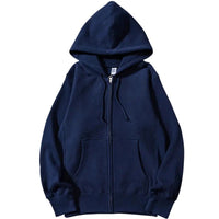 SaneShoppe - Zip Hooded men & Women Sweatshirt Navy Blue Wear Loose Autumn Solid Color Hoodie ﻿