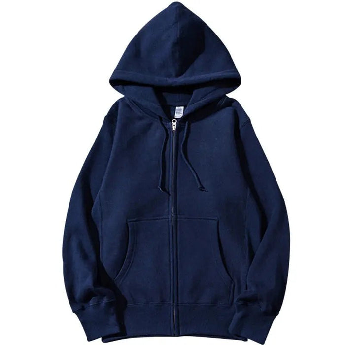 SaneShoppe - Zip Hooded men & Women Sweatshirt Navy Blue Wear Loose Autumn Solid Color Hoodie ﻿