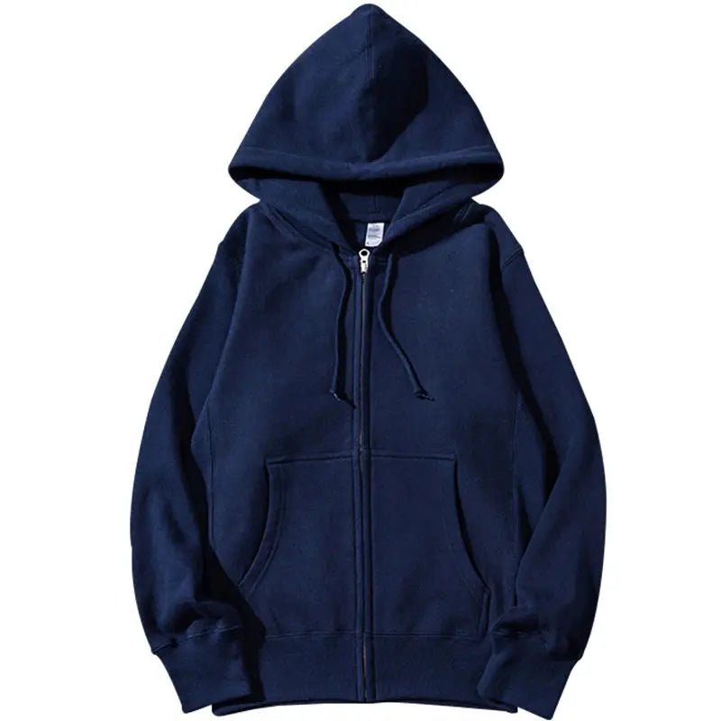 SaneShoppe - Zip Hooded men & Women Sweatshirt Navy Blue Wear Loose Autumn Solid Color Hoodie ﻿