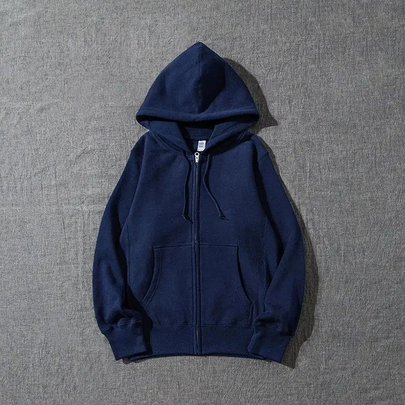 SaneShoppe - Zip Hooded men & Women Sweatshirt Navy Blue Wear Loose Autumn Solid Color Hoodie ﻿