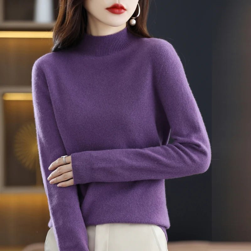 SaneShoppe 100% Pure Wool Half - neck Pullover In Autumn And Winter New Cashmere Sweater Women's Casual Knit Top Women's Coat 19 Colors 100% Pure Wool Half - neck Pullover In Autumn And Winter New Cashmere Sweater Women's Casual Knit Top Women's Coat 19 Colors