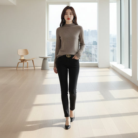 SaneShoppe - 100% Pure Wool Half - neck Pullover In Autumn And Winter New Cashmere Sweater Women's Casual Knit Top Women's Coat 19 Colors