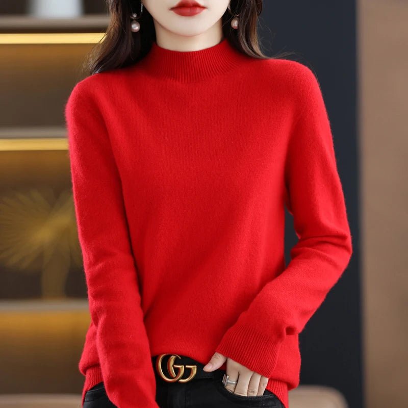 SaneShoppe - 100% Pure Wool Half - neck Pullover In Autumn And Winter New Cashmere Sweater Women's Casual Knit Top Women's Coat 19 Colors