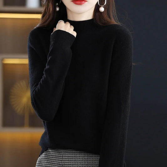 SaneShoppe 100% Pure Wool Half - neck Pullover In Autumn And Winter New Cashmere Sweater Women's Casual Knit Top Women's Coat 19 Colors
