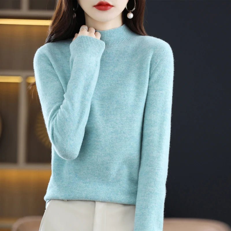 SaneShoppe 100% Pure Wool Half - neck Pullover In Autumn And Winter New Cashmere Sweater Women's Casual Knit Top Women's Coat 19 Colors 100% Pure Wool Half - neck Pullover In Autumn And Winter New Cashmere Sweater Women's Casual Knit Top Women's Coat 19 Colors