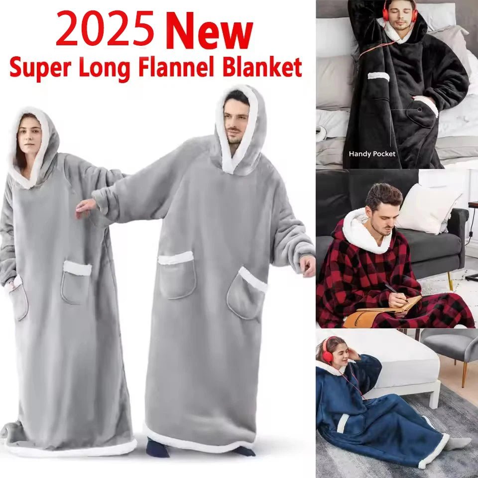 SaneShoppe - 150cm Super Long Flannel Blanket Nightgown Hoodie Sweatshirt