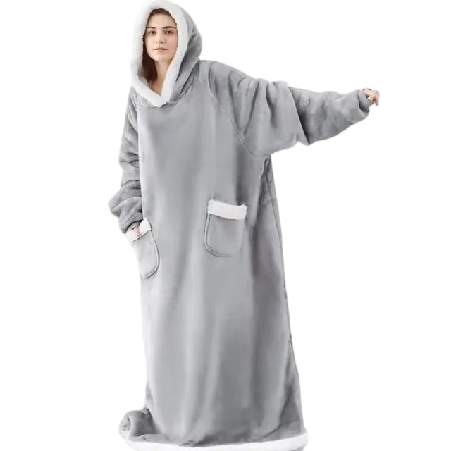 SaneShoppe - 150cm Super Long Flannel Blanket Nightgown Hoodie Sweatshirt