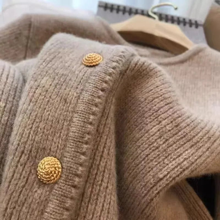 SaneShoppe - 2024 Crew neck 100 pure cashmere cardigan small fragrant coat women's spring and autumn loose wool knit sweater