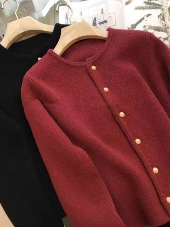 SaneShoppe - 2024 Crew neck 100 pure cashmere cardigan small fragrant coat women's spring and autumn loose wool knit sweater