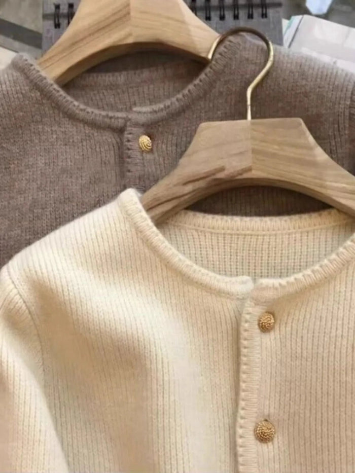 SaneShoppe - 2024 Crew neck 100 pure cashmere cardigan small fragrant coat women's spring and autumn loose wool knit sweater