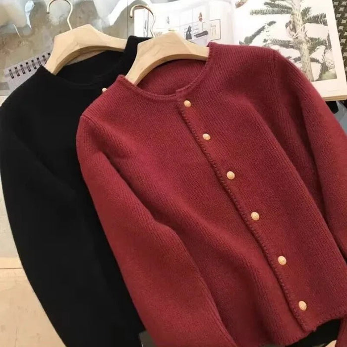 SaneShoppe - 2024 Crew neck 100 pure cashmere cardigan small fragrant coat women's spring and autumn loose wool knit sweater