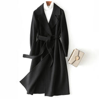 SaneShoppe - 2025 Autumn 100% Wool Coats With Belt Fashion Open Stitch Elegant Woolen Cashmere Coat Veste Femme Tops