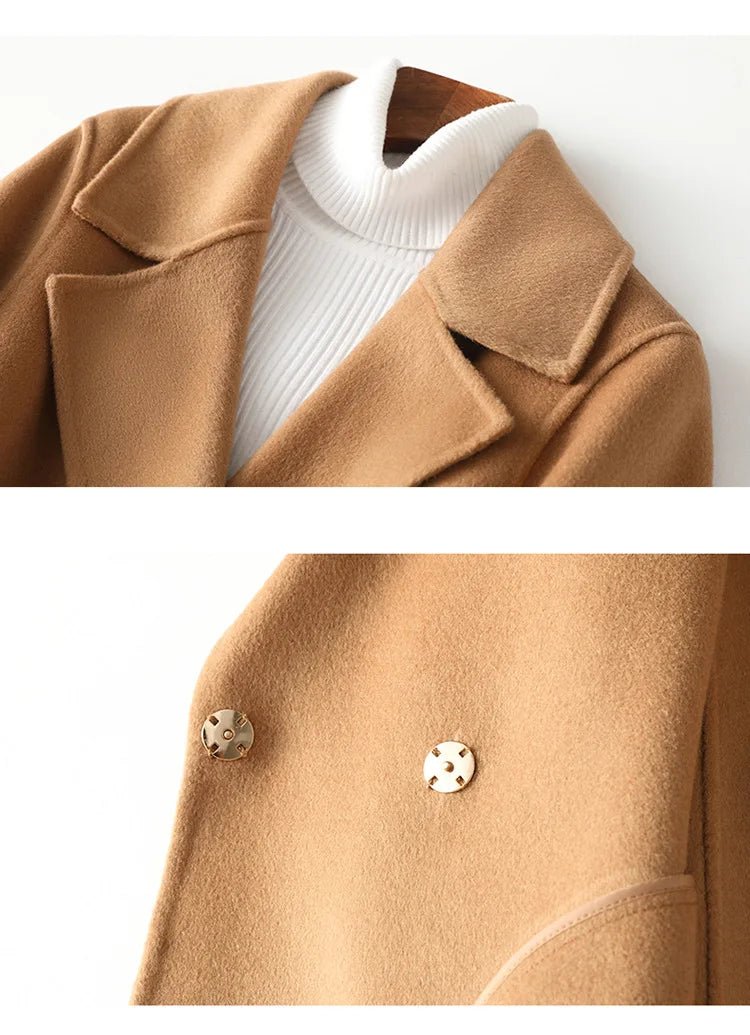 SaneShoppe - 2025 Autumn 100% Wool Coats With Belt Fashion Open Stitch Elegant Woolen Cashmere Coat Veste Femme Tops
