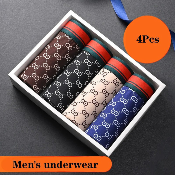 SaneShoppe - 4Pcs Men's Shorts Brand Underwear Sexy Boxer Breathable Funny Printed Underpants Panties
