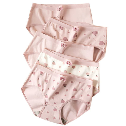 SaneShoppe - lot de 5 culottes en coton pour femme : respirantes, imprimé mignon, slips taille basse doux.