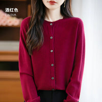 SaneShoppe-Cozy Merino Wool Knit Cardigan - Elegant Winter Sweater for Women