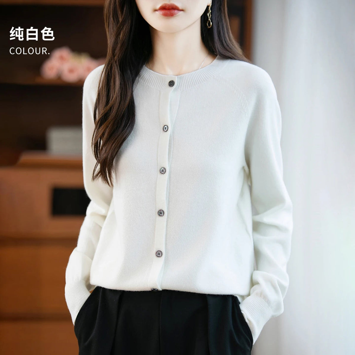 SaneShoppe-Cozy Merino Wool Knit Cardigan - Elegant Winter Sweater for Women