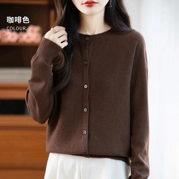 SaneShoppe-Cozy Merino Wool Knit Cardigan - Elegant Winter Sweater for Women