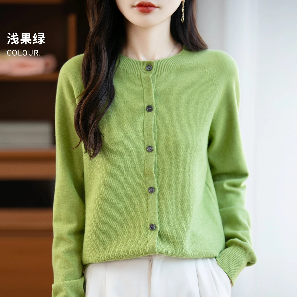 SaneShoppe-Cozy Merino Wool Knit Cardigan - Elegant Winter Sweater for Women