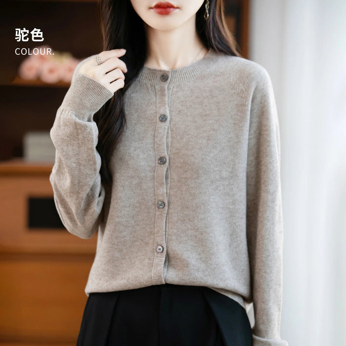 SaneShoppe-Cozy Merino Wool Knit Cardigan - Elegant Winter Sweater for Women