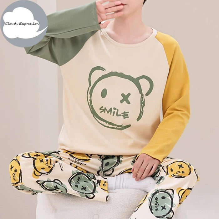 SaneShoppe - Clouds Expression Men's Striped Cotton Pajama Set 4XL 5XL