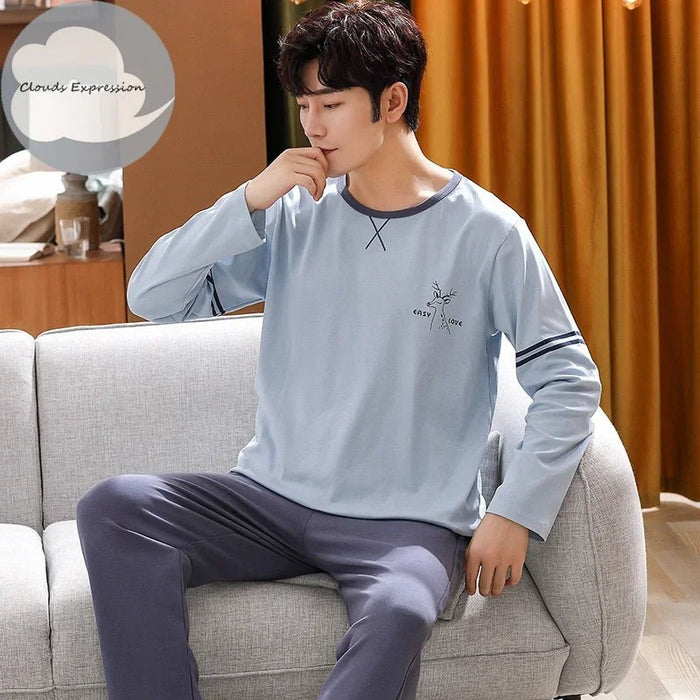 SaneShoppe - Clouds Expression Men's Striped Cotton Pajama Set 4XL 5XL