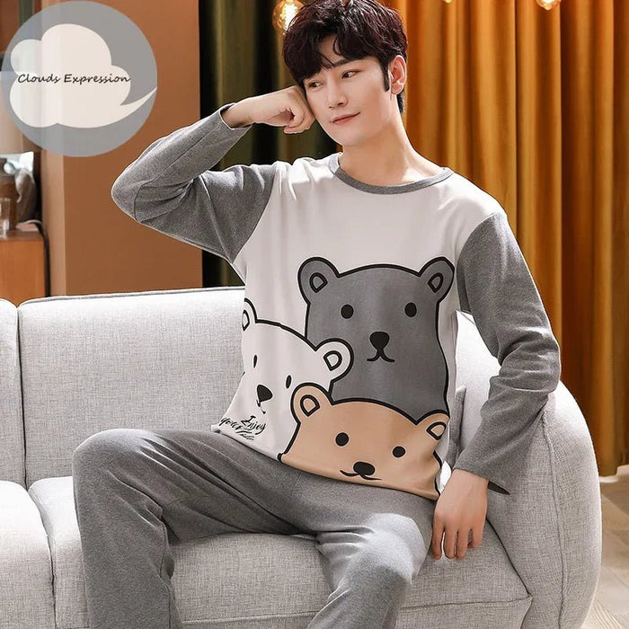 SaneShoppe - Clouds Expression Men's Striped Cotton Pajama Set 4XL 5XL