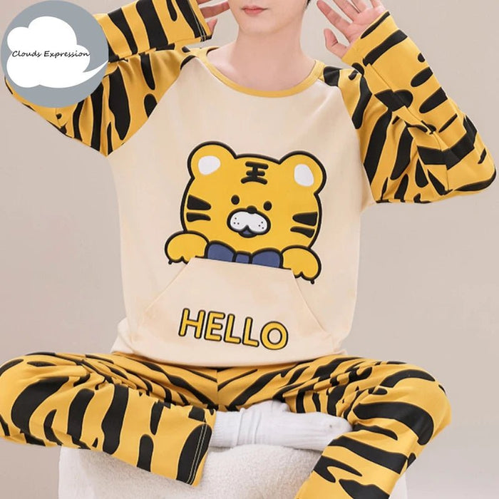 SaneShoppe Clouds Expression Men's Striped Cotton Pajama Set 4XL 5XL