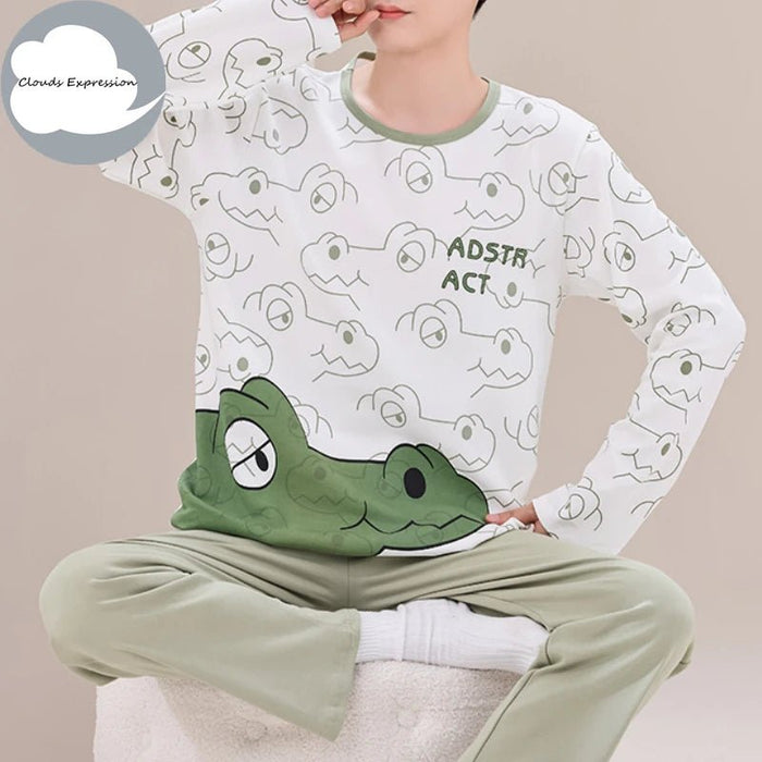 SaneShoppe - Clouds Expression Men's Striped Cotton Pajama Set 4XL 5XL