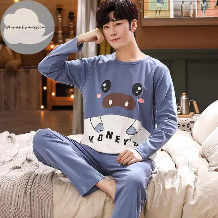 SaneShoppe Clouds Expression Men's Striped Cotton Pajama Set 4XL 5XL