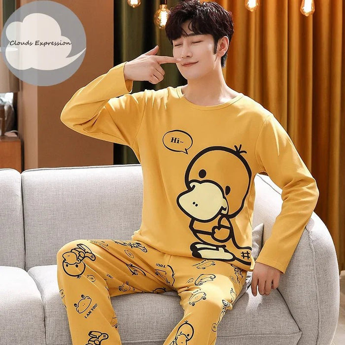 SaneShoppe - Clouds Expression Men's Striped Cotton Pajama Set 4XL 5XL