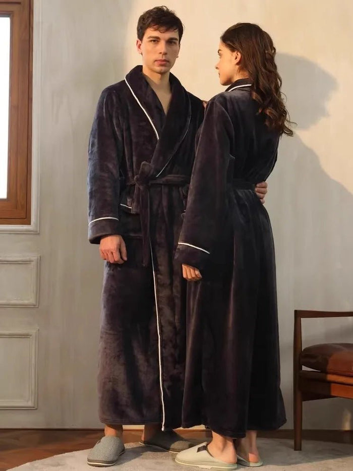 SaneShoppe - Coral Fleece Couples Robe: Men's Plus Size Winter Home Wear