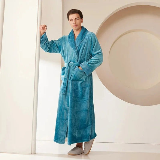 SaneShoppe Coral Fleece Oversize Couple's Bathrobe - Autumn Winter Sleepwear
