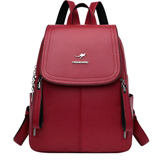 SaneShoppe - Fashion Zipper Backpack for Women Large Capacity Leather Shoulder Bag for Girls School Bag for Teenage Girls