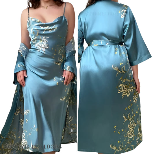 SaneShoppe - Female 1 or 2 - Piece Robe Set Nightgown Long Kimono Bathrobe 3XL, 5XL