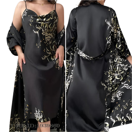 SaneShoppe - Female 1 or 2 - Piece Robe Set Nightgown Long Kimono Bathrobe 3XL, 5XL